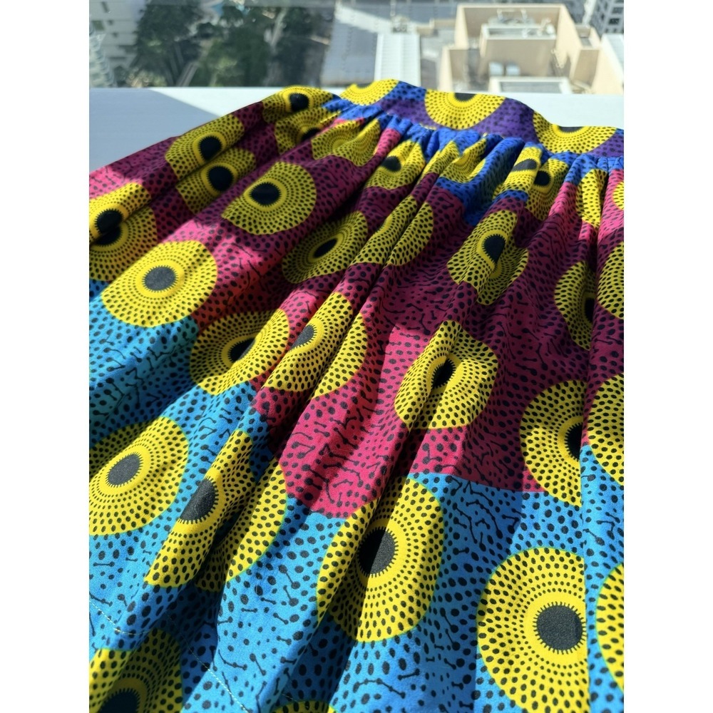 Handmade Colorful African Wax Print Midi‎ Skirt Geometric High Waist Kidcore